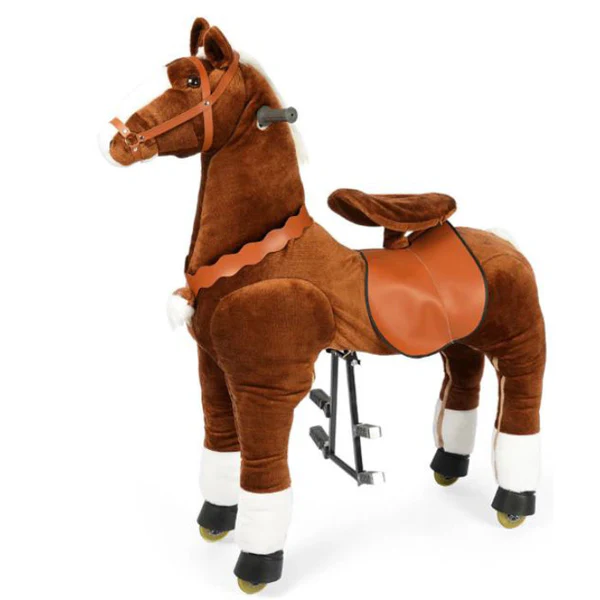 Ride-On Pony Horse Toy with Wheels - Size M Brown Plush | PF2020-2F - Toys & Games - Lebanon