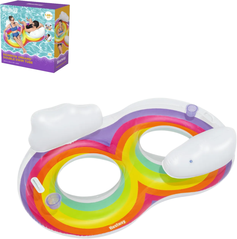 Bestway Bestway Rainbow Double Inflatable Pool Float with Cloud Headrests | P-43648 - Sports & Outdoors - Lebanon
