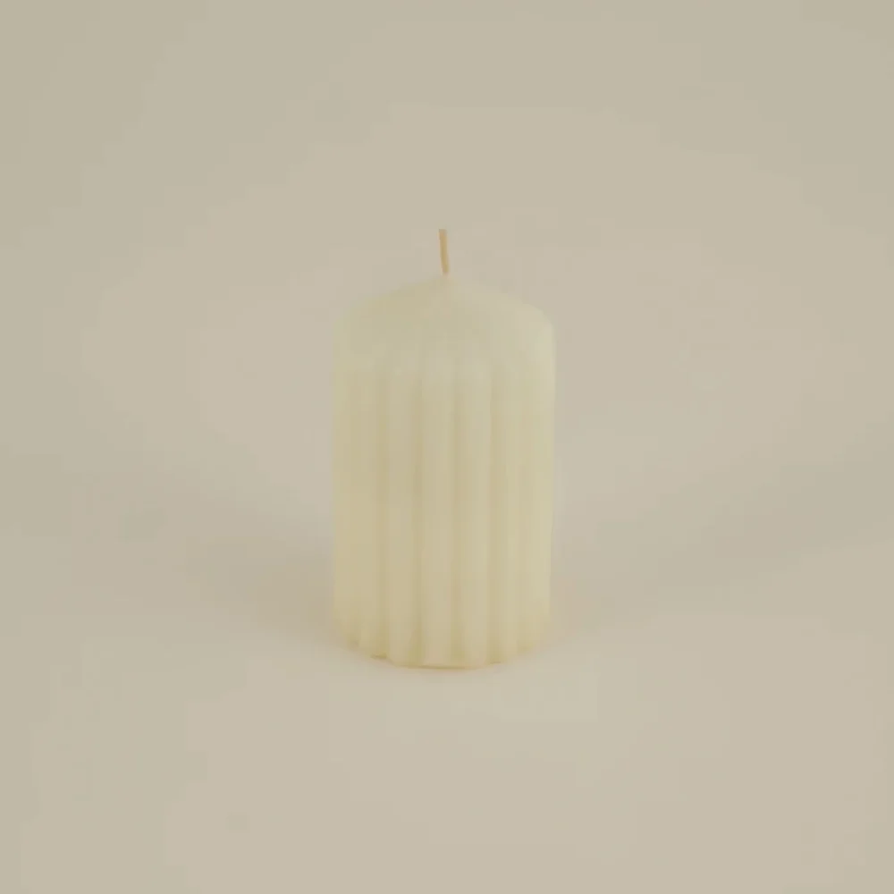 Karaca Karaca Home Stripped Pillar Candle Ecru | 8680214388594 - Home & Kitchen - Lebanon