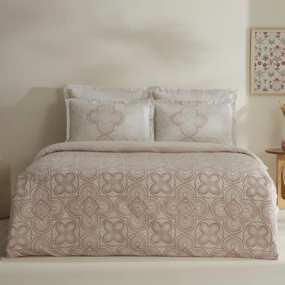 Karaca Karaca Home Anemos 100% Cotton Double Duvet Cover Set Tile | 8680214394922 - Home & Kitchen - Lebanon