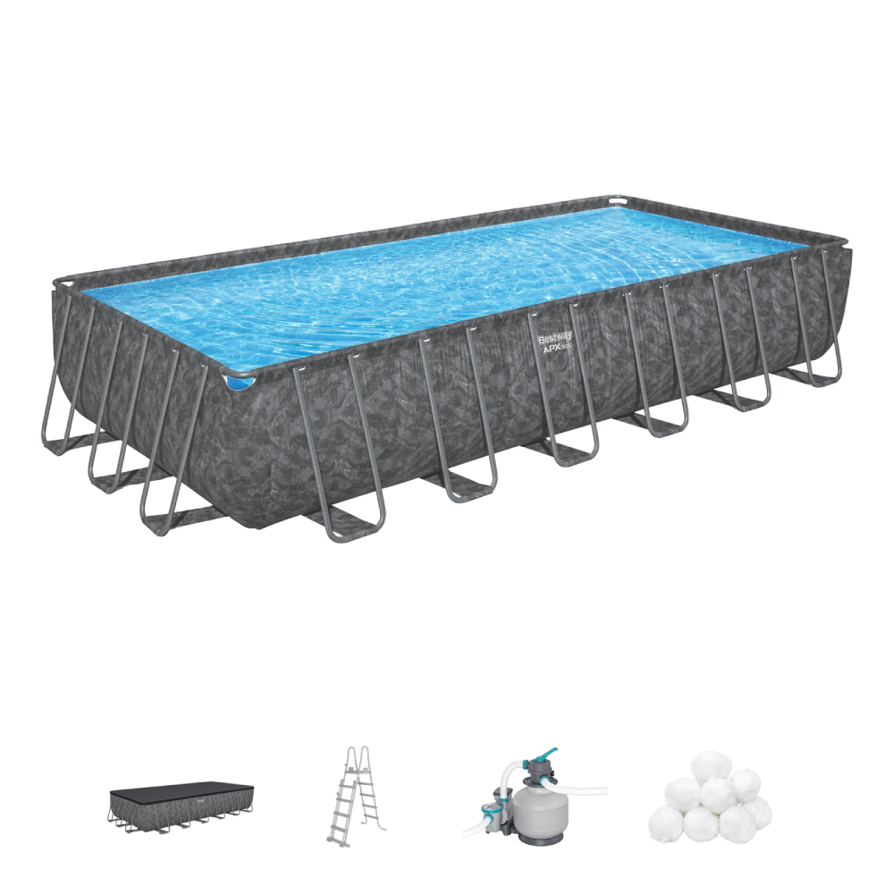 Bestway Bestway Power Steel Rectangular Frame Pool Set 956×488×132 cm | P-561KJ - Sports & Outdoors - Lebanon
