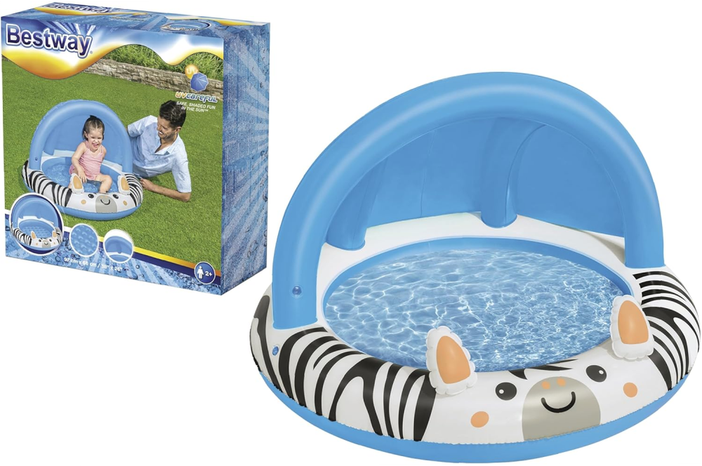 Bestway Bestway Inflatable Zebra Baby Pool with Canopy 97×66 cm | P-52559 - Sports & Outdoors - Lebanon