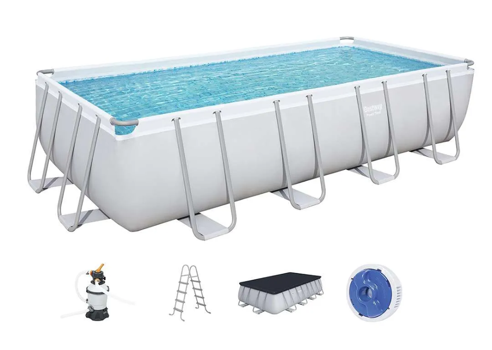 Bestway Bestway Power Steel Rectangular Frame Pool 488×244×122 cm with Filter Pump, Ladder, Cover & ChemConnect | P-56670 - Sports & Outdoors - Lebanon