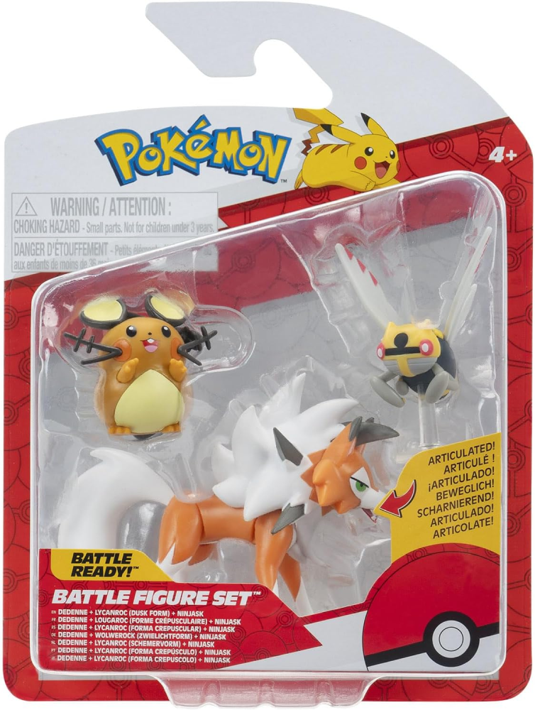 Pokemon Pokemon Battle Figure 3-Pack - Dedenne, Lycanroc (Dusk Form) & Ninjask | PKW4086 - Toys & Games - Lebanon