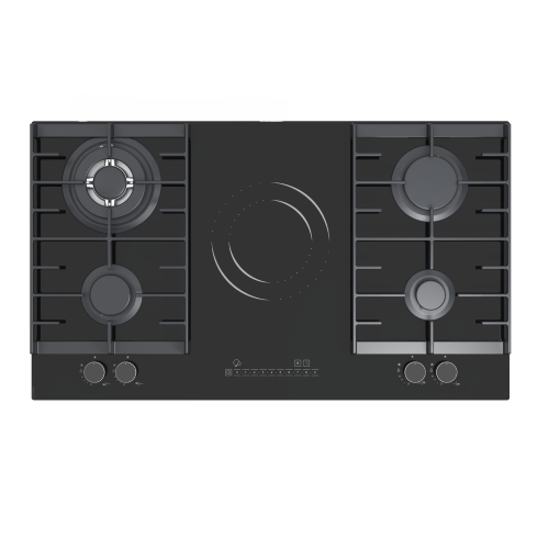 Queen Chef Queen Chef Built-in Gas Hob 4 Burners & 1 Electric Burner - Shiny Black | QCHB90-4G1EGBS (A) - Home & Kitchen - Lebanon