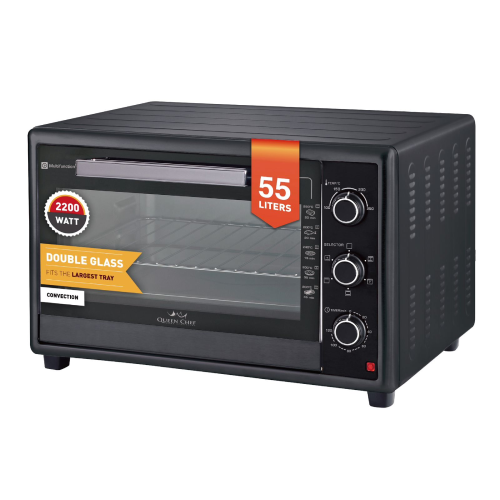 Queen Chef Queen Chef 55L High-Power Convection Electric Oven Double Glass 2200W - Black | QCEO55/B - Home & Kitchen - Lebanon