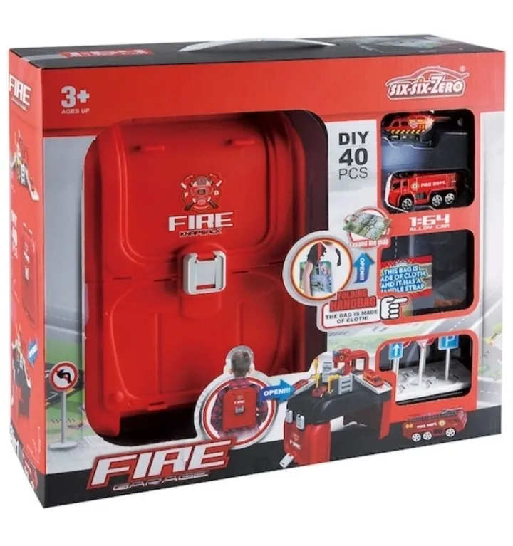 Fire Rescue Backpack Playset with Parking Station, Fire Truck & Helicopter - Foldable City Map & Carry Case | 660-S11 - Sports & Outdoors - Lebanon