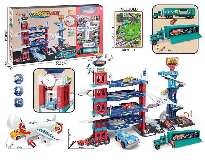 Mega Complex Parking Garage Playset with Airplane, Transport Truck, Music & Lights - Multi-Level City Parking Lot | 660-S15 - Toys & Games - Lebanon