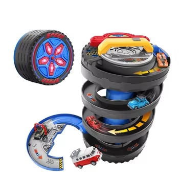 2-in-1 Tire Parking Track Playset with Spiral Race Tower & 2 Cars - Light-Up Wheel Carry Case | SK-571SA - Toys & Games - Lebanon