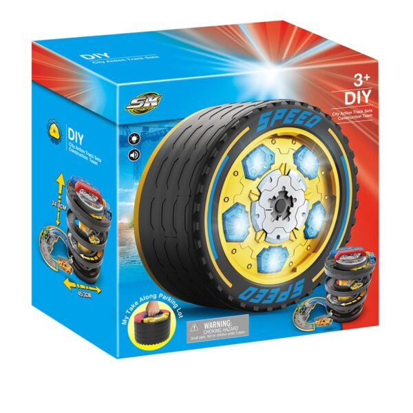  2-in-1 Tire Parking Track Playset - Construction Team Edition with Spiral Race Tower & 2 Cars | SK-571GA - Toys & Games - Lebanon