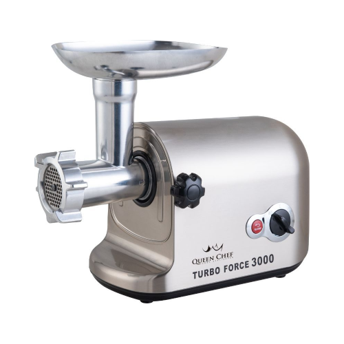 Queen Chef 1800W Meat Grinder with Reverse & 3 Cutting Plates – Silver | QCMG-3000