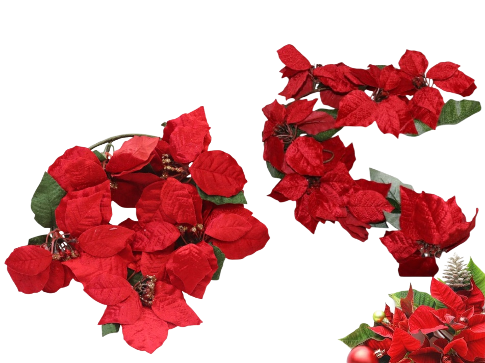 Red Christmas Poinsettia Garland | WOT-18F-89 - Home & Kitchen - Lebanon