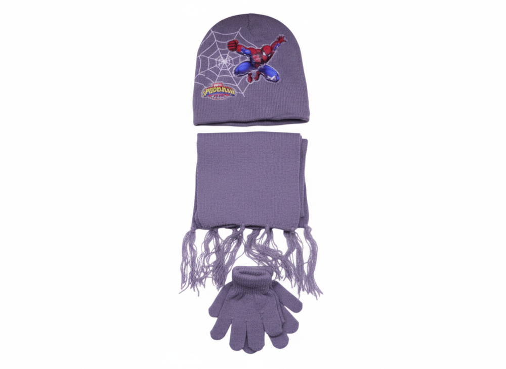 Kids Spiderman Winter Hat, Scarf & Gloves Set - Purple | AL1895 - Toys & Games - Lebanon