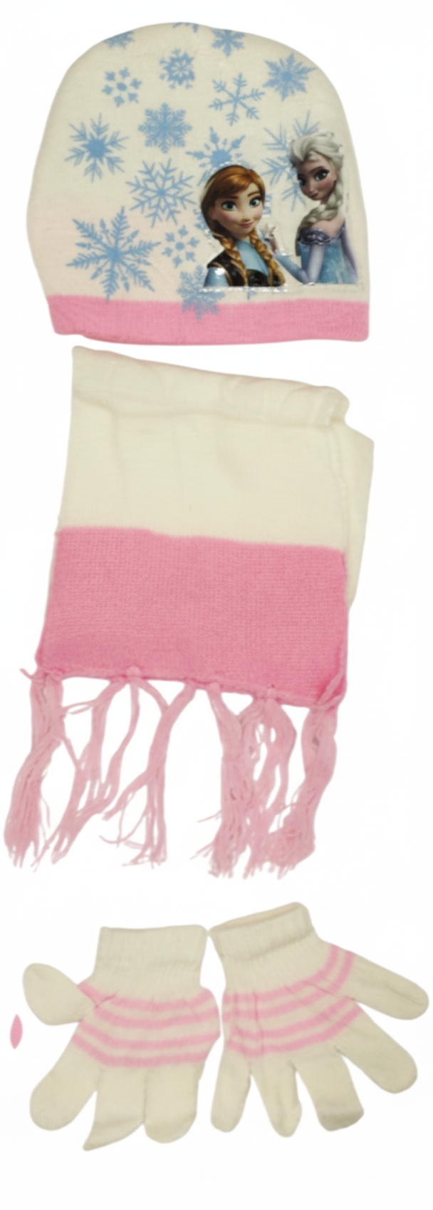 Frozen Kids Winter Set - Hat, Scarf & Gloves - White & Pink Snowflake Design | AL1898 - Toys & Games - Lebanon