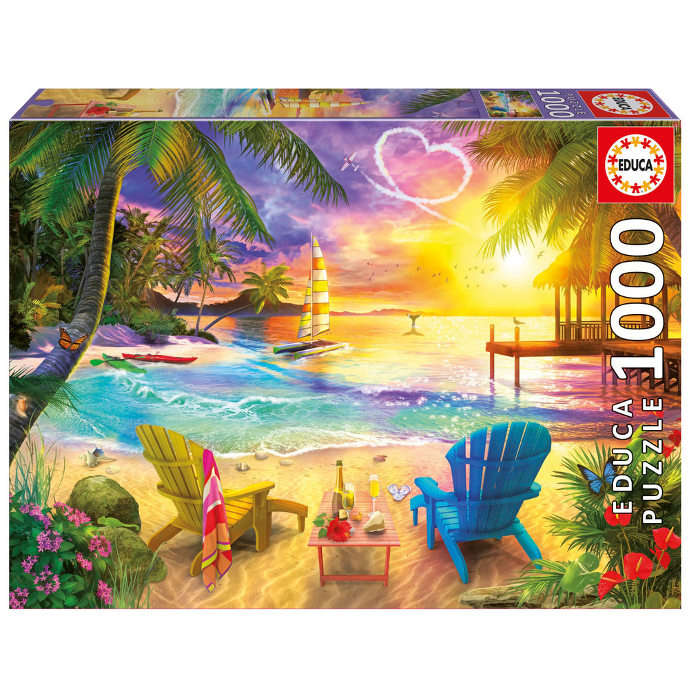 Educa Educa 20255 - Tropical Sunset Beach with Chairs & Sailboat 1000-Piece Jigsaw Puzzle | 20255 - Toys & Games - Lebanon