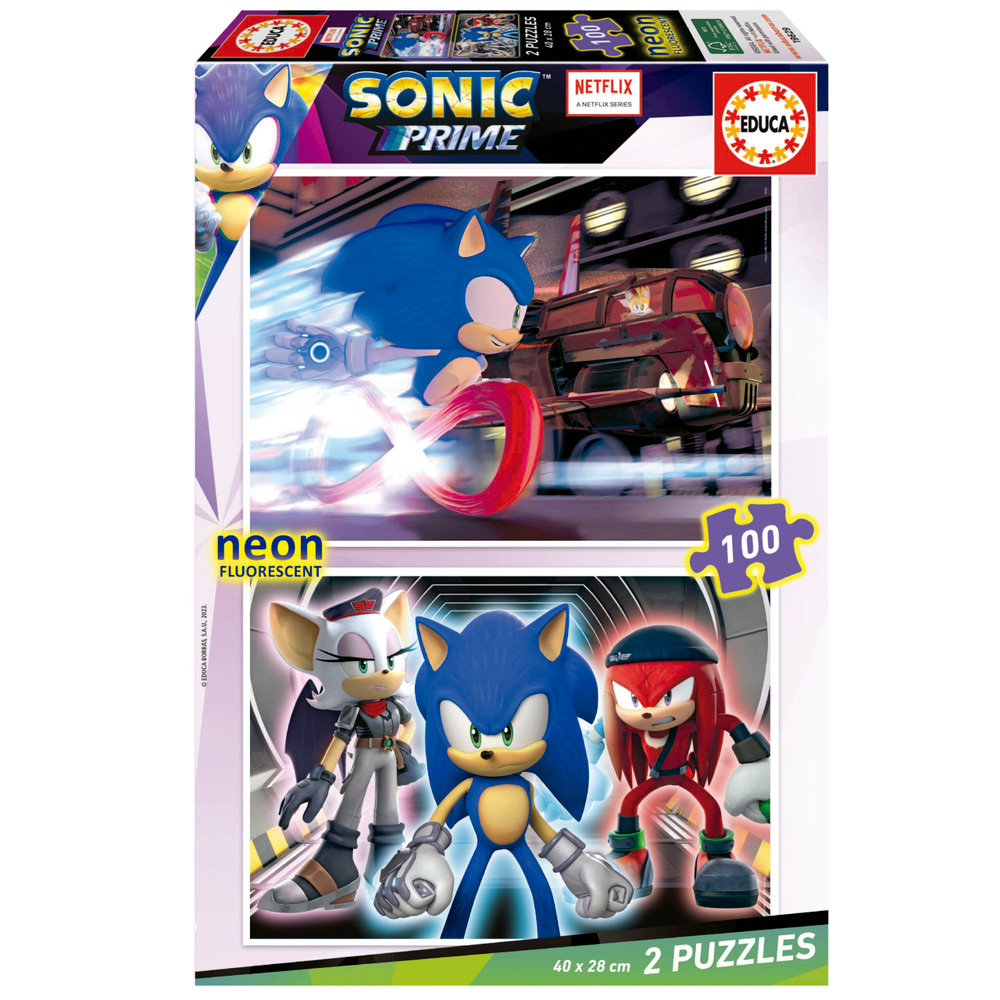 Educa Educa Sonic Prime - 2 Puzzles 100 pcs (Neon Fluorescent) | 19629 - Toys & Games - Lebanon