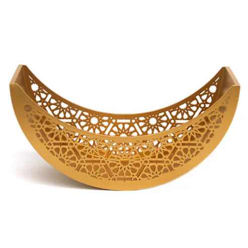 Articles Articles Gold Arabesque Crescent Wooden Bowl 30.5×10.5×H14.5 cm | 29025-14-2G - Home & Kitchen - Lebanon