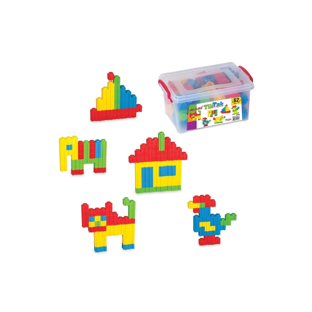 Dede Maxi TikTak Interlocking Building Blocks Set - Creative Educational Toy (62 Pieces) with Storage Box | 03148 - Toys & Games - Lebanon