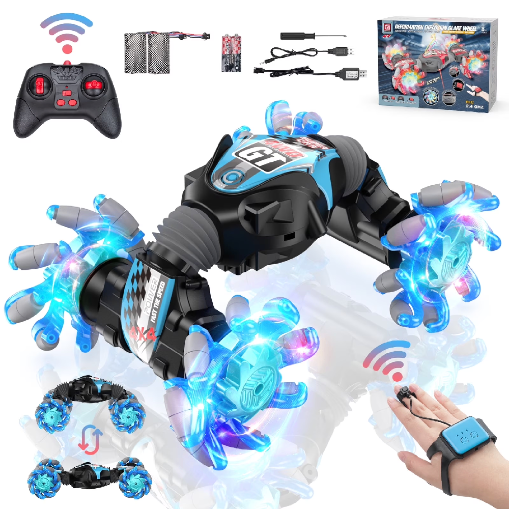 Drift Drift Stunt Twist RC Car - 1:16 4WD Deformation Remote Control Car with Lights - Blue | DH666-68 - Toys & Games - Lebanon