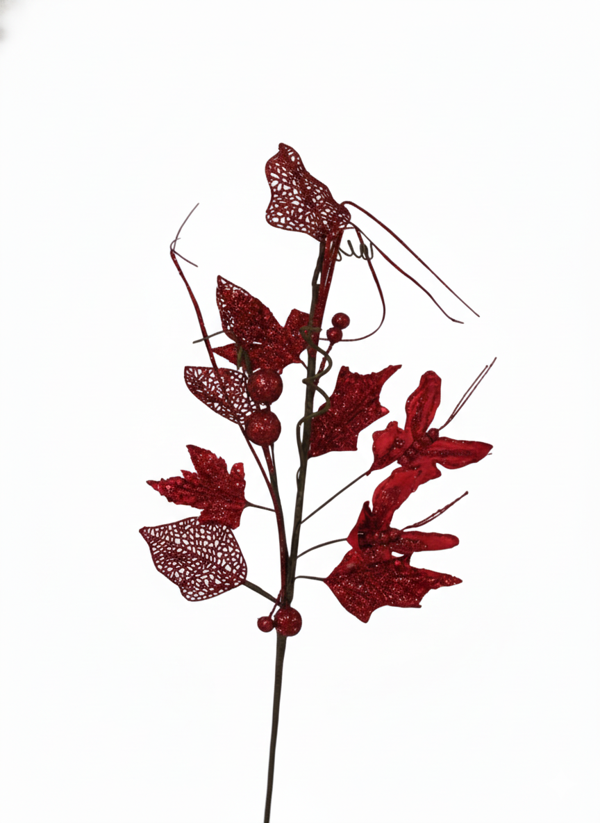 Decorative Red Leaf & Berry Christmas Pick | 10069 - Home & Kitchen - Lebanon
