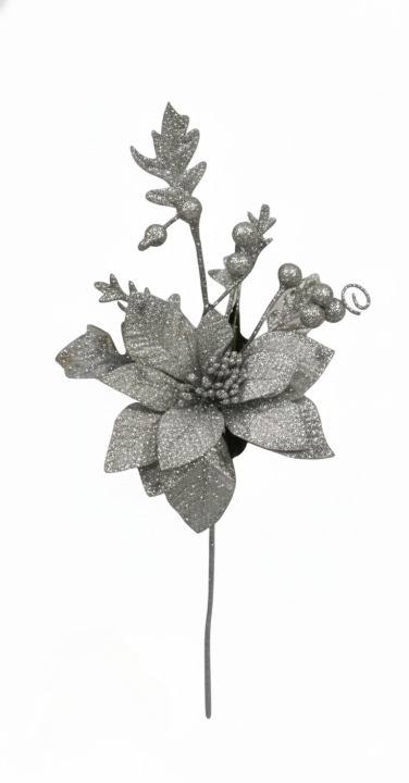 Decorative Silver Flower & Berry Christmas Pick | 10073 - Home & Kitchen - Lebanon
