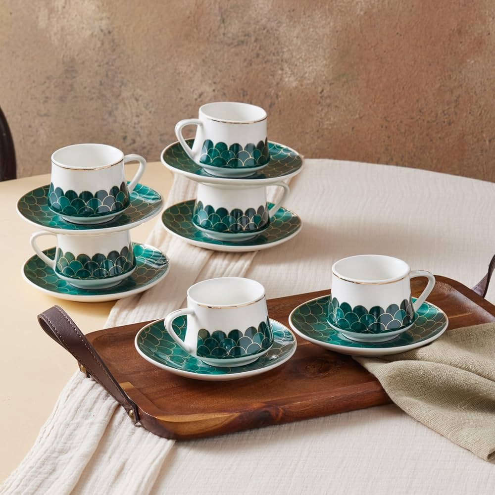 Karaca Karaca Zumrut Coffee Cup Set for 6 People - 100 ml Coffee Cups | 153.03.06.8113 - Home & Kitchen - Lebanon