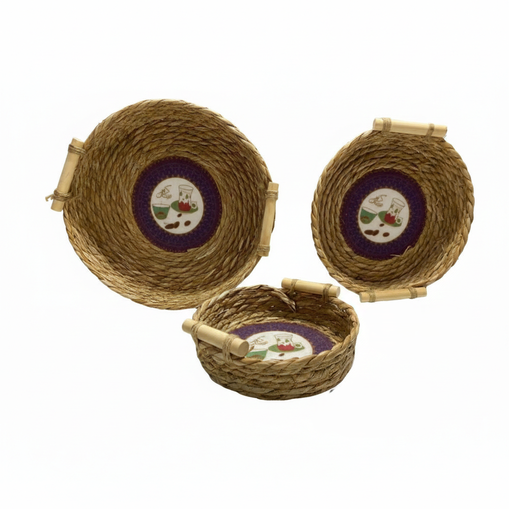 Ramadan Handcrafted Woven Basket Set with Bamboo Handles – Islamic Tea Motif (20cm / 25cm / 30cm) | 1030-20 - Home & Kitchen - Lebanon
