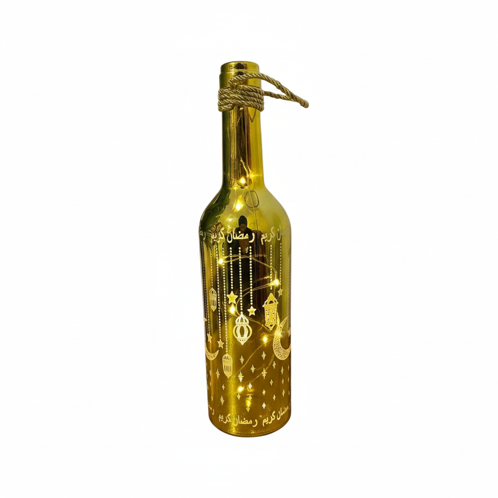 Decorative Gold Ramadan Bottle Lamp with LED Lights and Arabic Calligraphy | 7138-50 - Home & Kitchen - Lebanon
