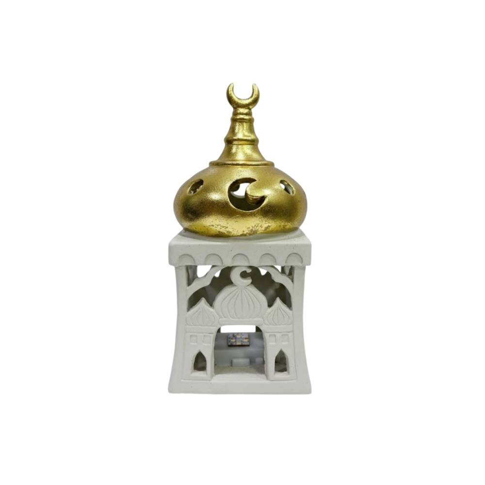 Ramadan Resin White Mosque Incense Burner with Gold Crescent | 2002-113 - Home & Kitchen - Lebanon