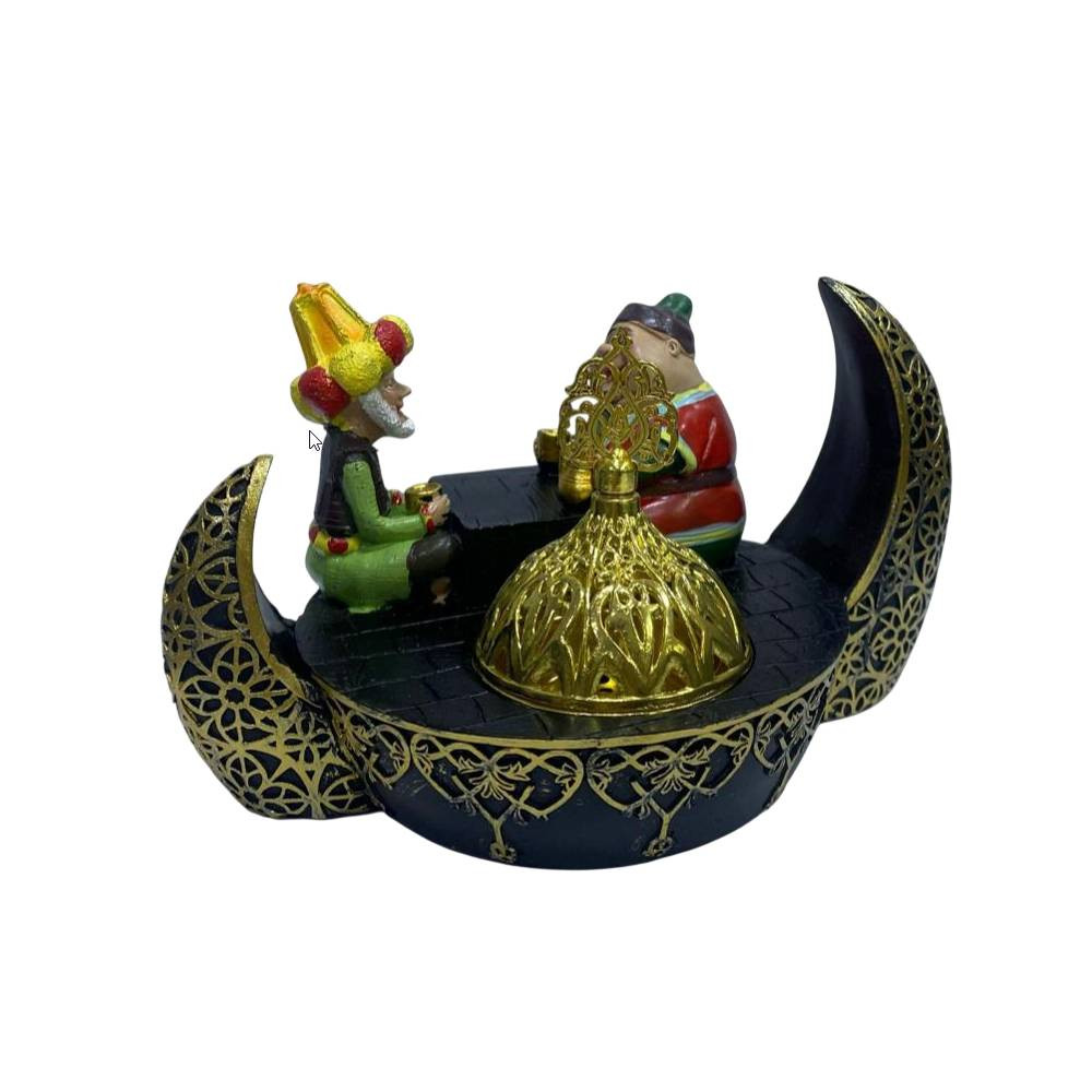 Ramadan Resin Incense Burner with Crescent & Figurine Scene – Black & Gold | 2002-36 - Home & Kitchen - Lebanon