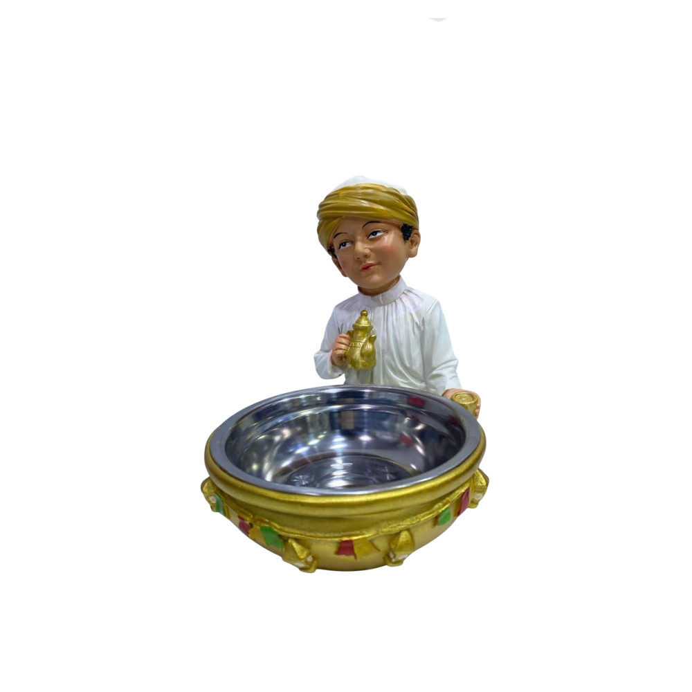 Ramadan Boy Figurine with Stainless Steel Bowl – Dates & Nuts Holder | 2002-82 - Home & Kitchen - Lebanon