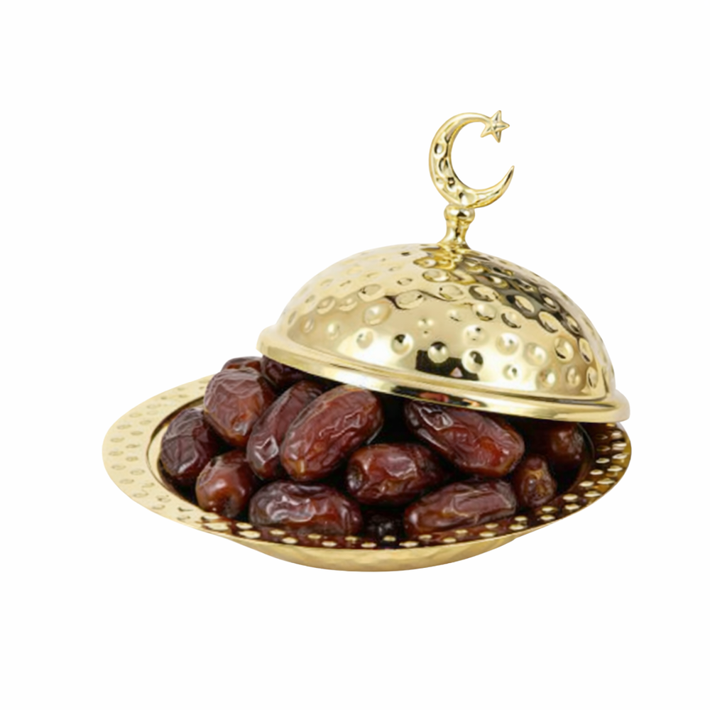 Ramadan Gold Dates Serving Dish with Crescent Lid | AL999-2 - Home & Kitchen - Lebanon