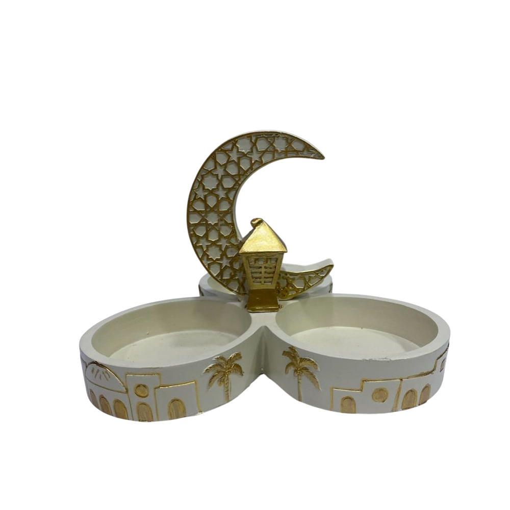 Ramadan Resin Crescent Moon Double Snack Bowl Holder | 2002-49 - Home & Kitchen - Lebanon