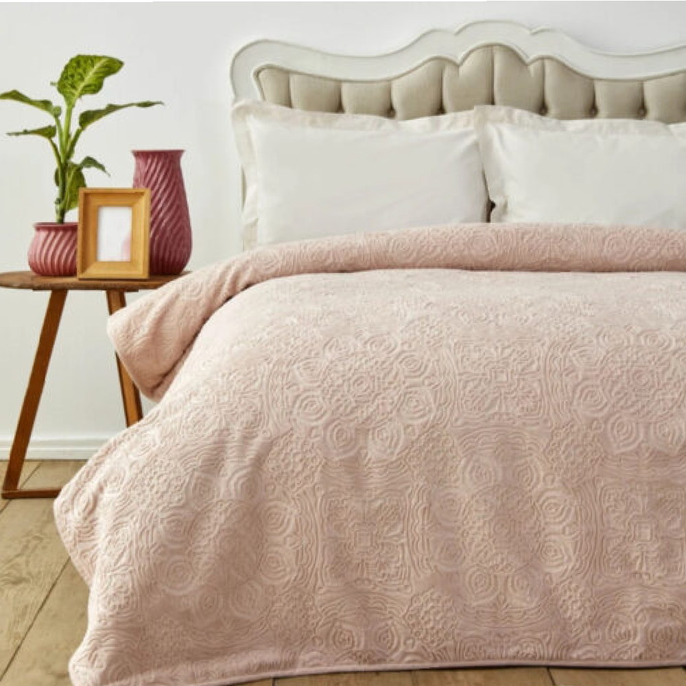 Karaca Karaca Home Scala Powder Double Embossed Blanket, 200x220cm | 200.18.01.0581 - Home & Kitchen - Lebanon