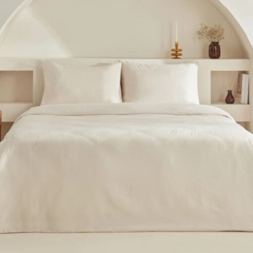 Karaca Karaca Home Sion 100% Cotton Jacquard Satin Ecru King Size Duvet Cover Set | 200.22.12.0116 - Home & Kitchen - Lebanon
