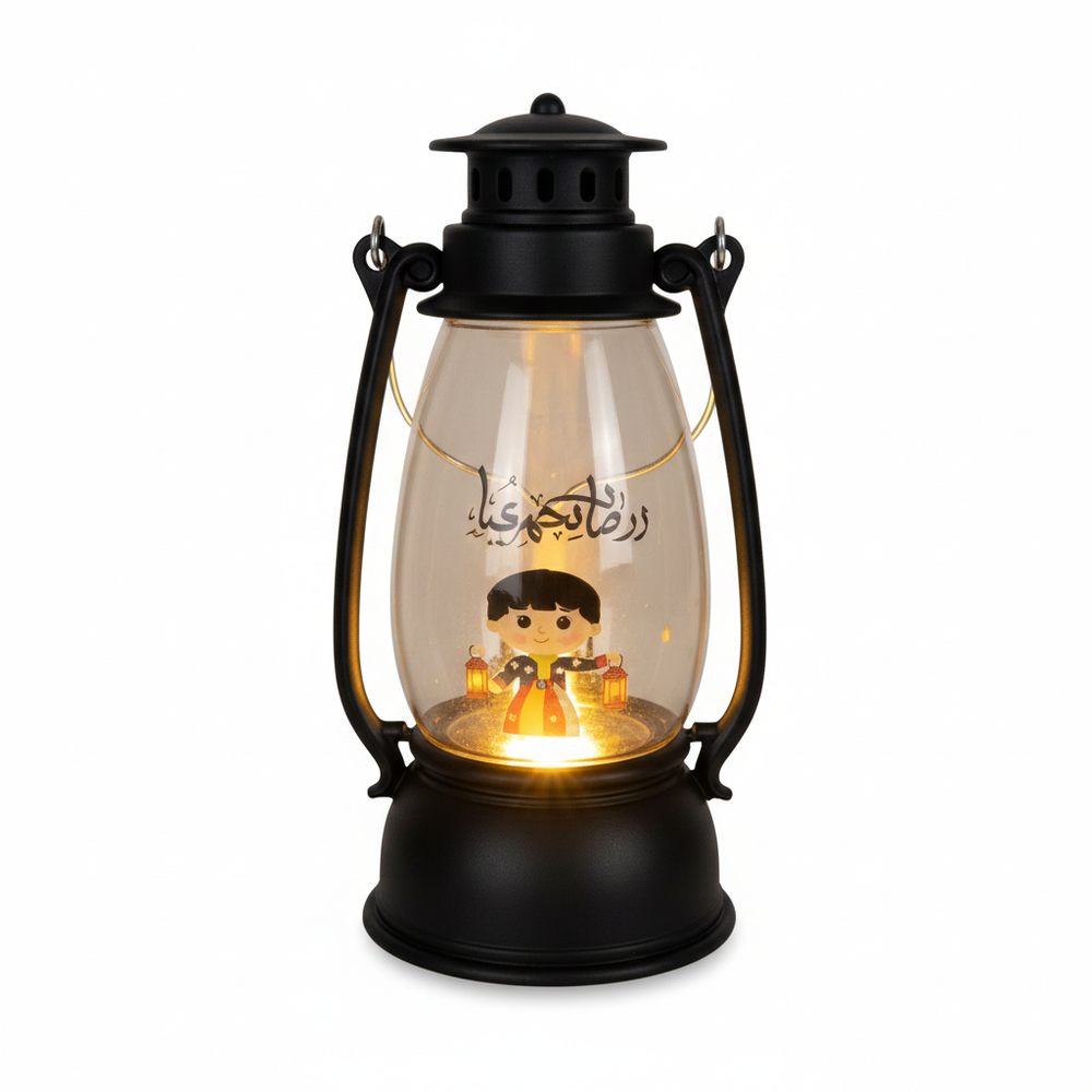 Ramadan Decorative LED Lantern with Child Lantern Illustration – Black | 7082-15B - Home & Kitchen - Lebanon