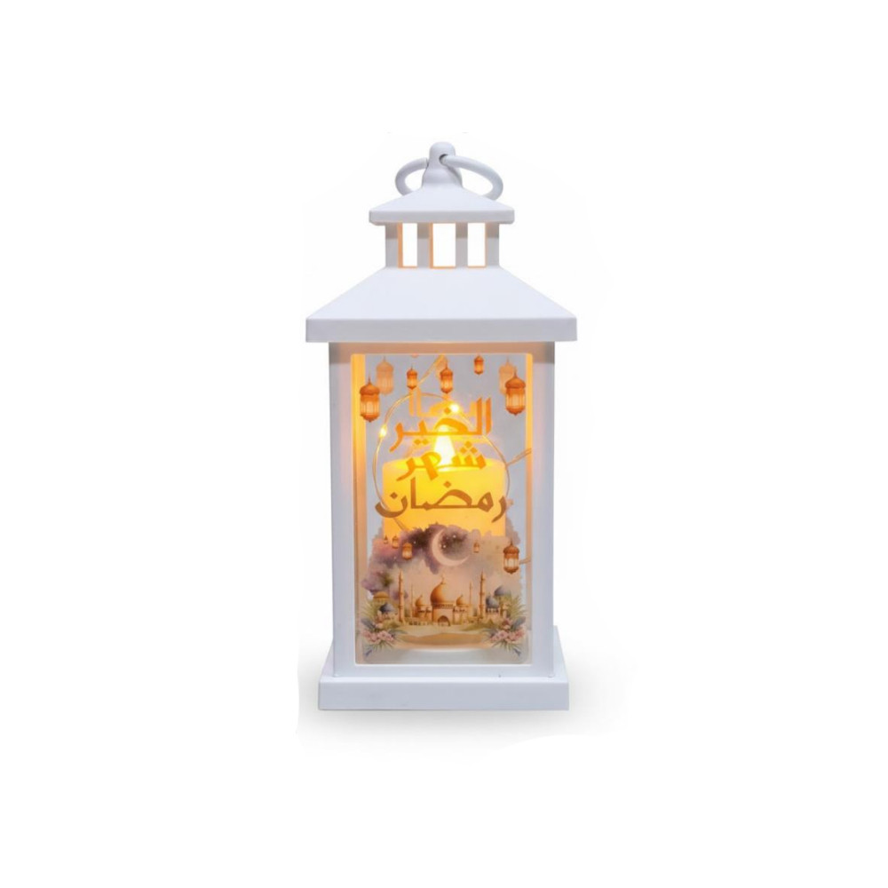 Ramadan Decorative LED Lantern with Mosque Illustration – White | 7082-29 - Home & Kitchen - Lebanon