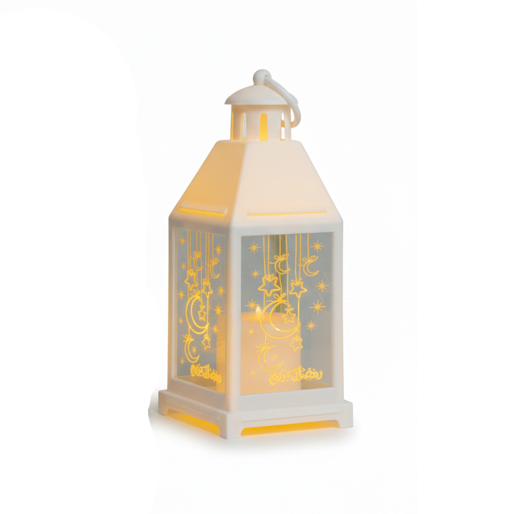 Ramadan Hanging Star & Moon LED Lantern with Glass Panels – White | 7082-32W - Home & Kitchen - Lebanon