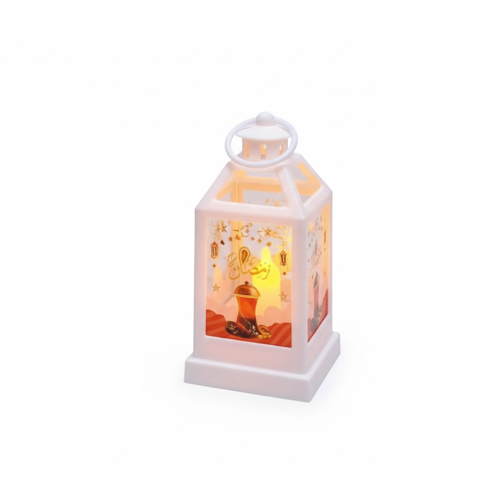 Ramadan Decorative LED Lantern with Arabic Coffee Cup Artwork – White | 7082-18W - Home & Kitchen - Lebanon