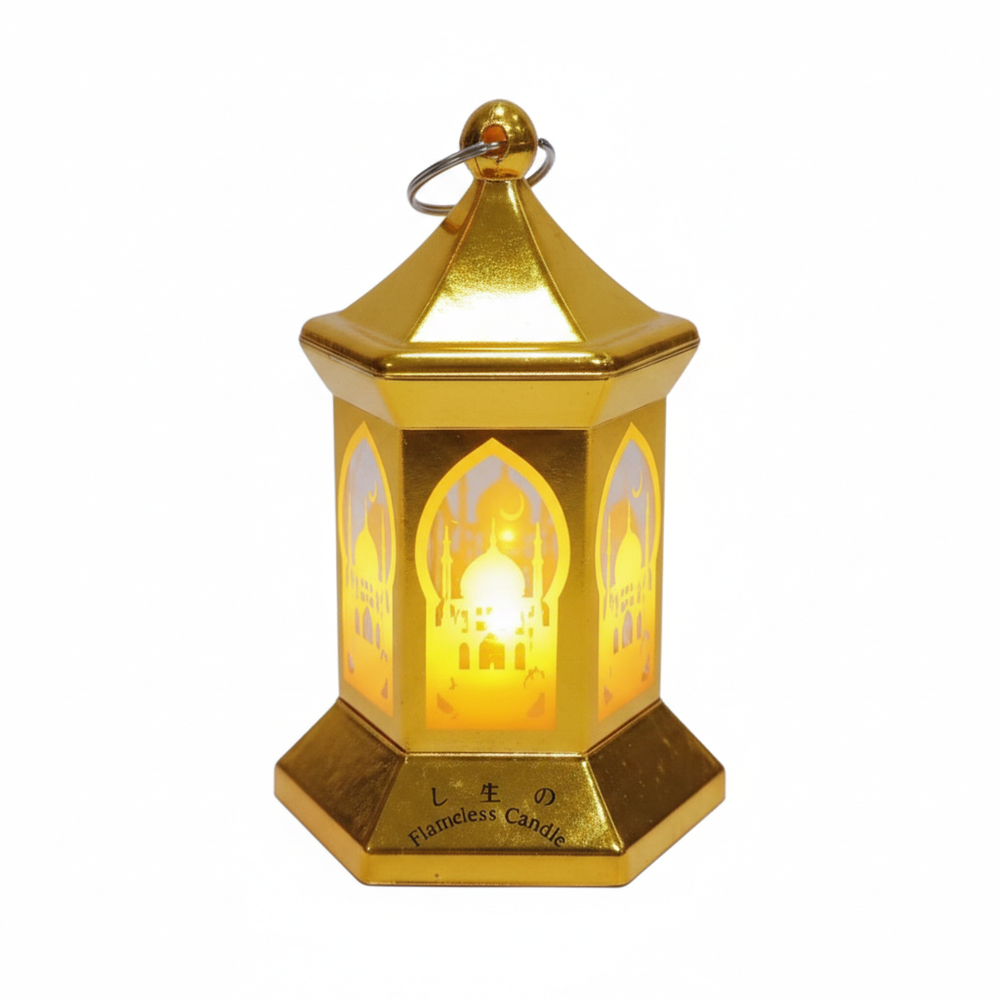 Ramadan Gold LED Lantern with Mosque Silhouette Design | 7082-10 - Home & Kitchen - Lebanon