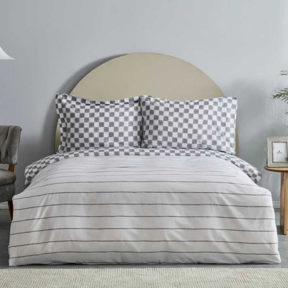 Karaca Karaca Home Cordova 100% Cotton Anthracite Double Duvet Cover Set | 200.22.08.0031 - Home & Kitchen - Lebanon