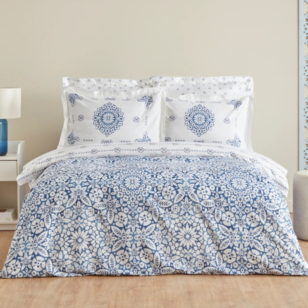 Karaca Karaca Home Ida Blue 100% Cotton Double Duvet Cover Set | 200.22.11.0391 - Home & Kitchen - Lebanon
