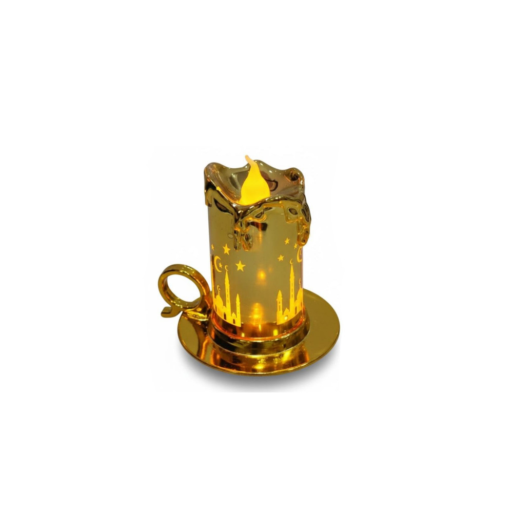Ramadan LED Candle Lamp with Mosque & Star Pattern – Gold | 7082-12 - Home & Kitchen - Lebanon