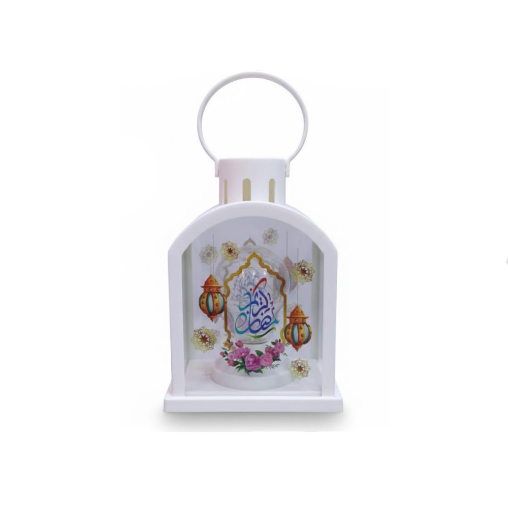 Ramadan Decorative White LED Lantern with Floral Arabic Calligraphy | 7082-41 - Home & Kitchen - Lebanon