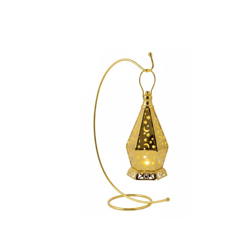 Ramadan Hanging Gold LED Lantern with Star & Moon Cutout Design | 7138-60 - Home & Kitchen - Lebanon