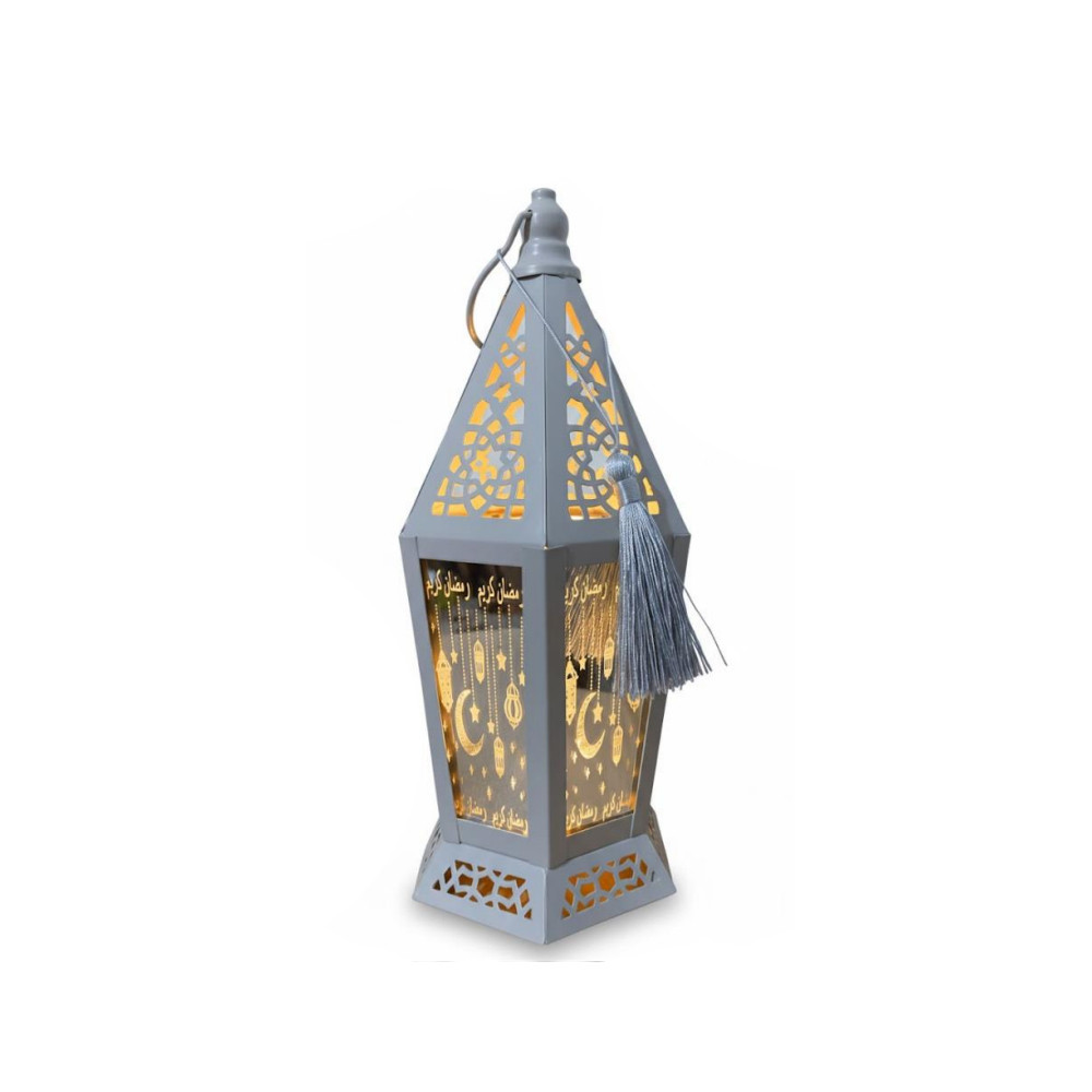 Ramadan Decorative Grey LED Lantern with Arabic Calligraphy Panels | 7138-88 - Home & Kitchen - Lebanon