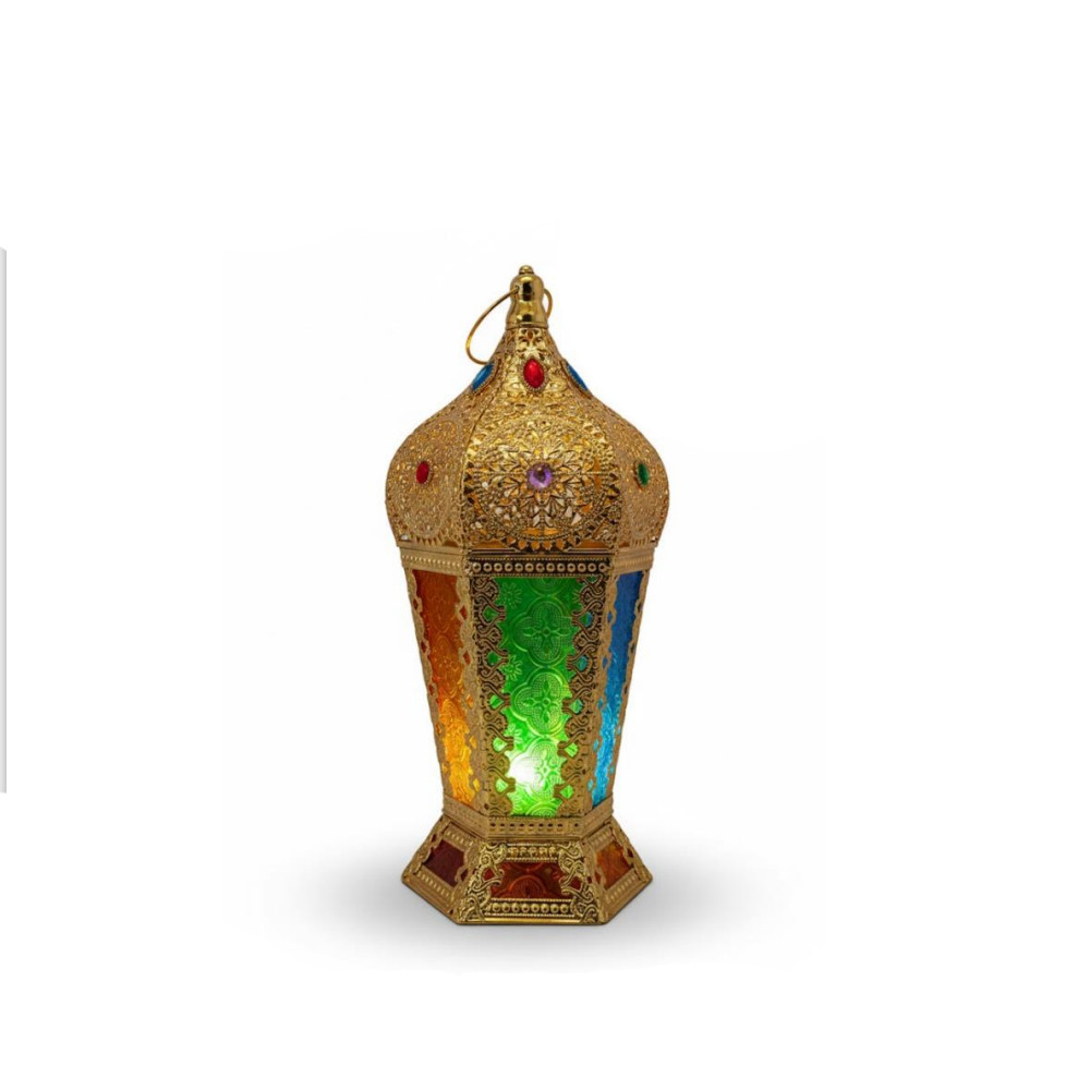 Ramadan Hanging Gold LED Lantern with Star & Moon Cutout Design | 7138-70 - Home & Kitchen - Lebanon