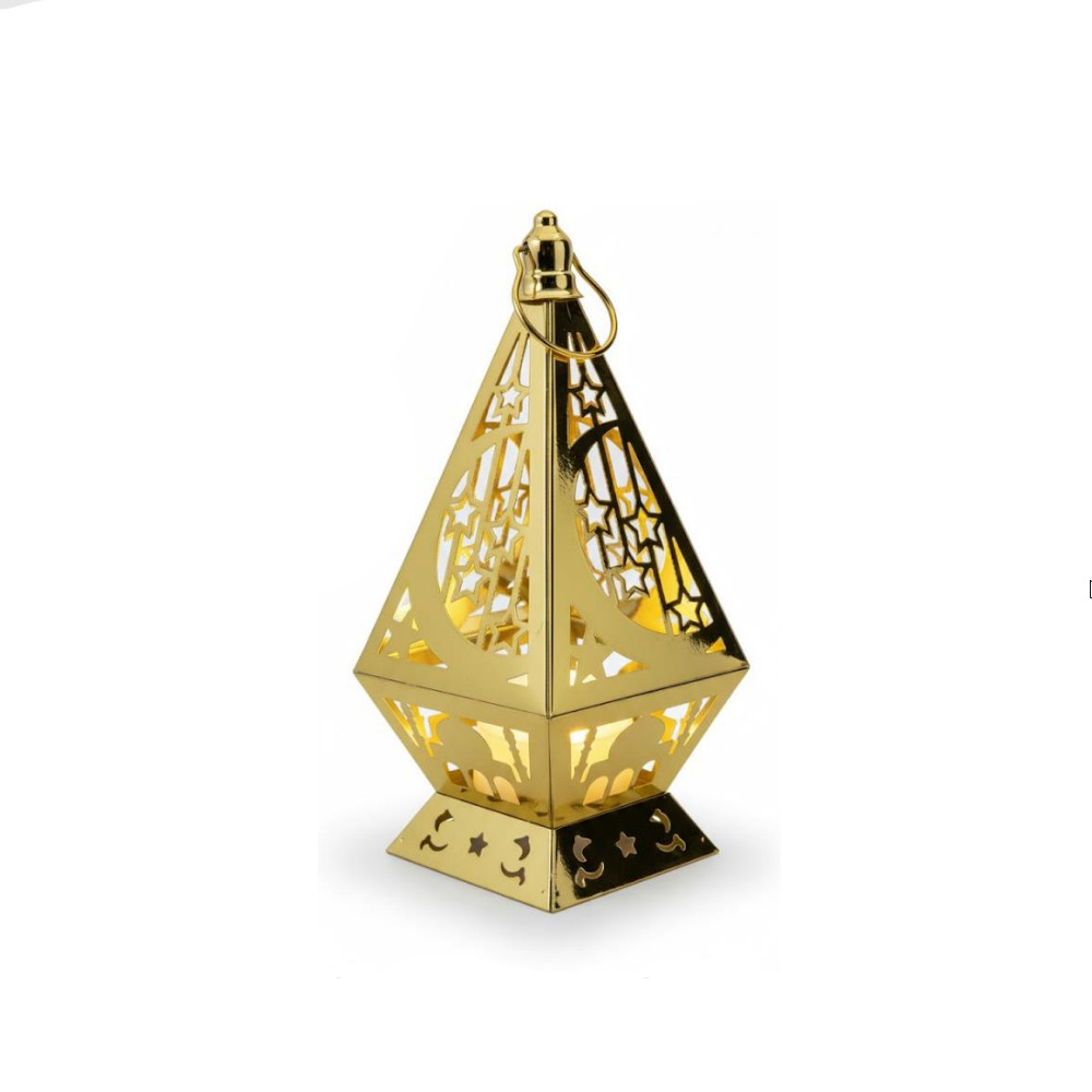 Ramadan Decorative Gold LED Lantern with Mosque Illustration Panels | 7138-5 - Home & Kitchen - Lebanon
