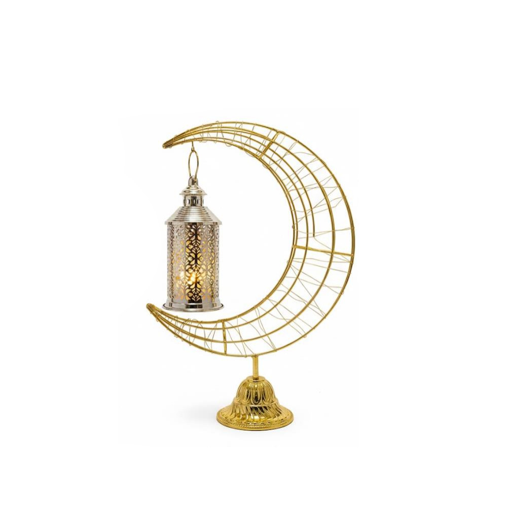 Ramadan Decorative Metal LED Candle Lantern with Crescent Top | 7138-63 - Home & Kitchen - Lebanon
