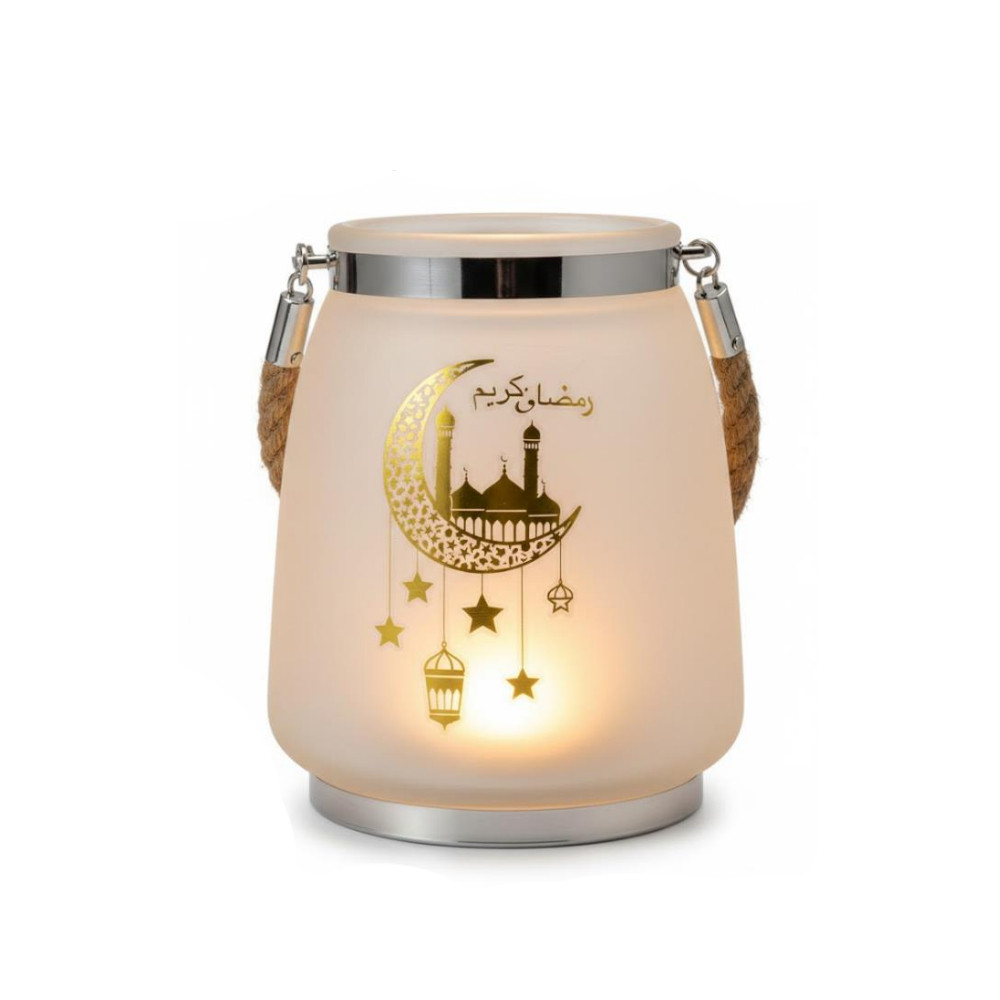Ramadan Decorative Gold LED Lantern with Star & Moon Cutouts | 7138-14 - Home & Kitchen - Lebanon